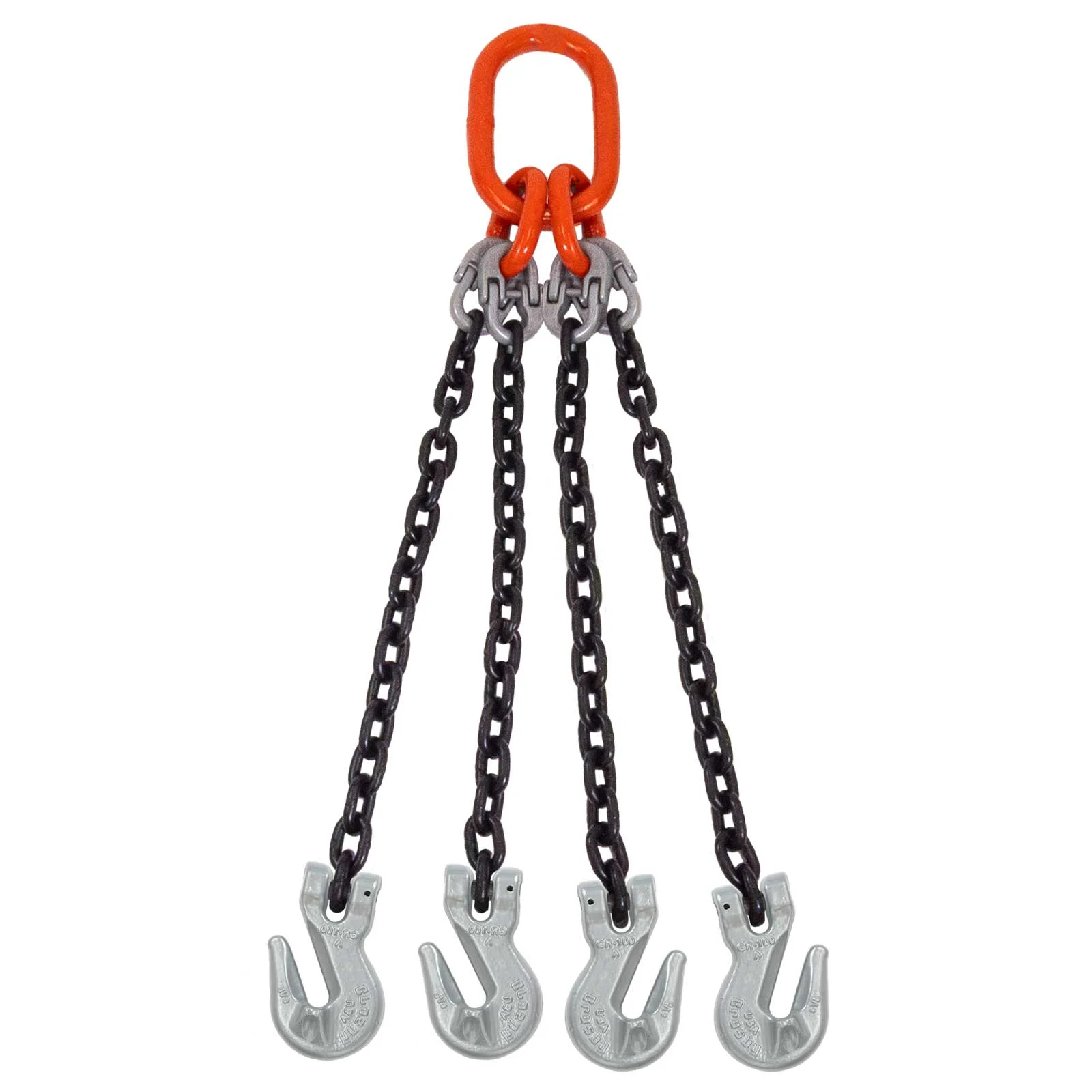 3/8" x 12' Domestic 4 Leg Chain Sling with Crosby Grab Hooks - Grade 100