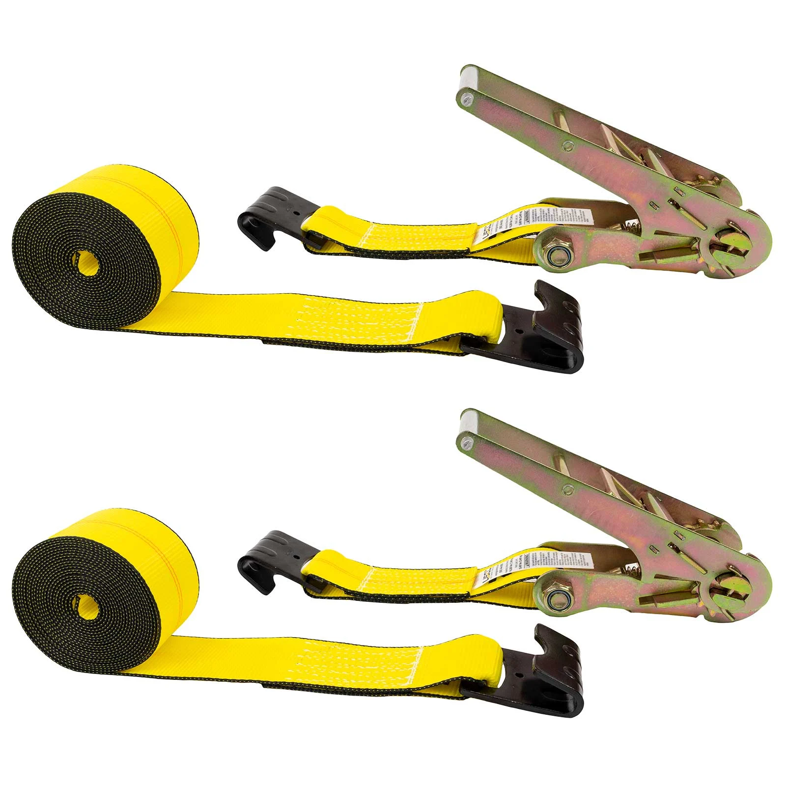 3" x 20' Ratchet Strap with Flat Hooks | Yellow | 2-Pack