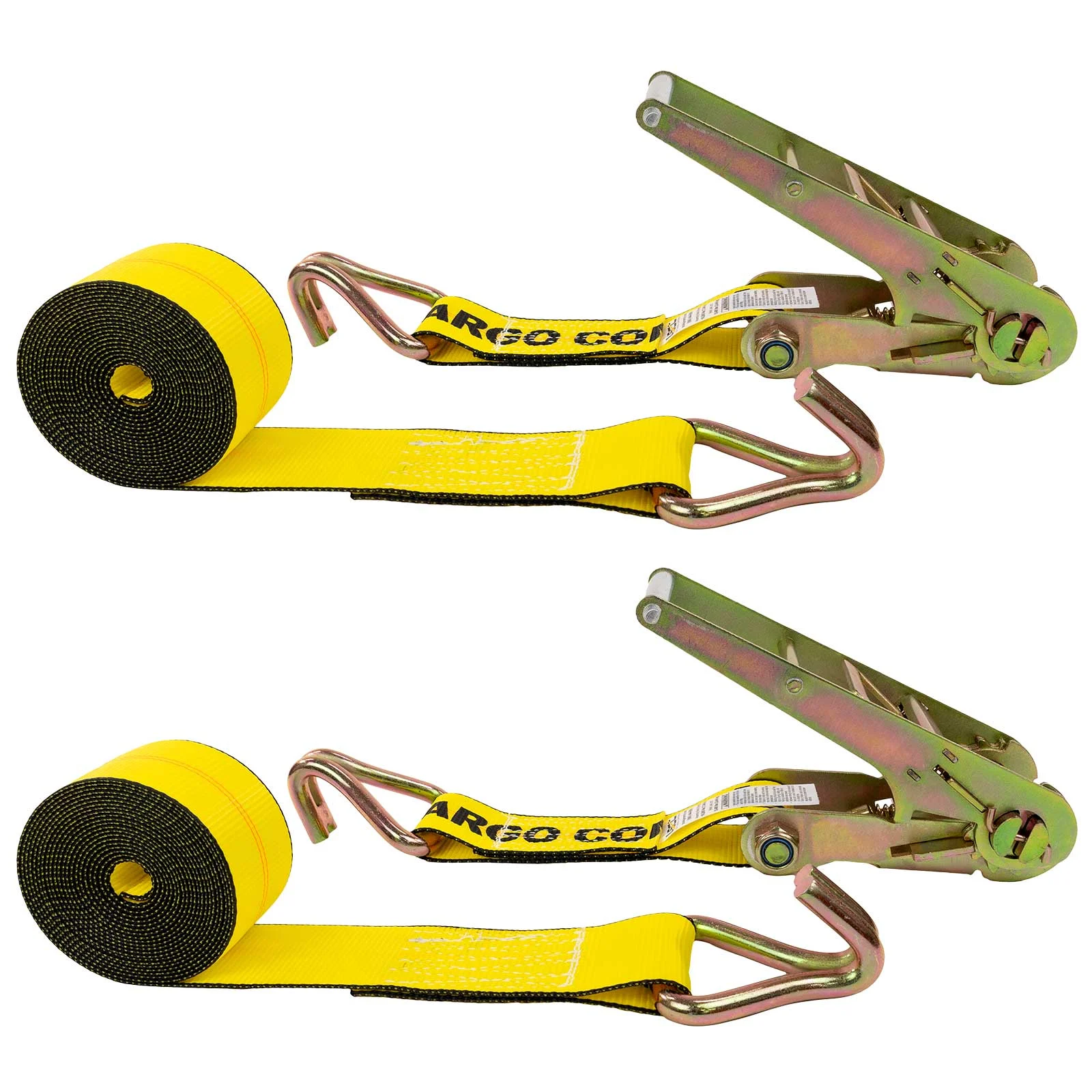 3" x 20' Ratchet Strap with Wire Hooks | Yellow | 2-Pack