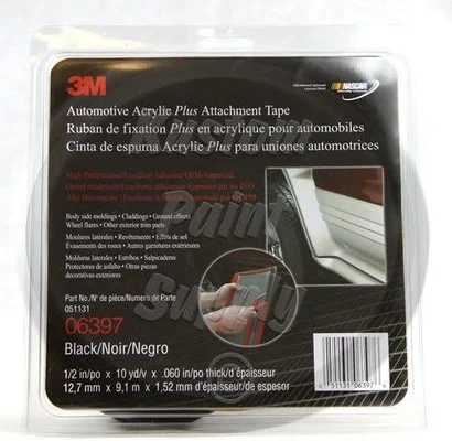 3M 1/2" X 10 Yard Black Automotive Acrylic Plus Attachment Tape (6397)