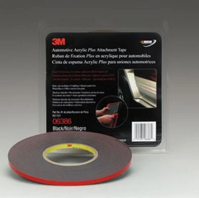 3M 1/4" X 20 Yard Black Automotive Acrylic Plus Attachment Tape (6386)
