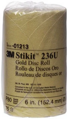 3M 6" P80+Grit Stikit Gold Abrasive Disc Roll 236U (1213)
