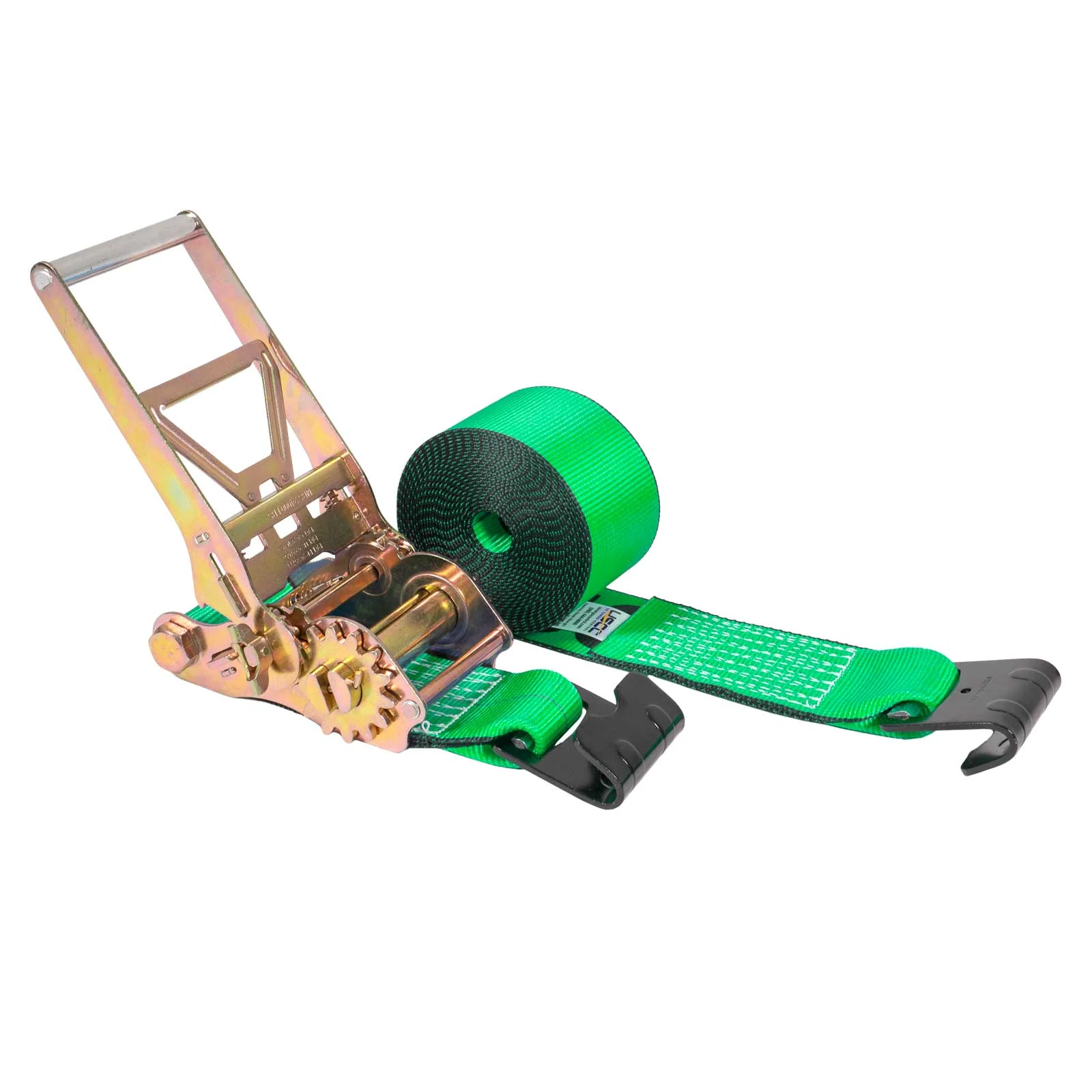 4" x 27' Gear-Driving Reverse-Action Ratchet Strap with Flat Hooks | Green