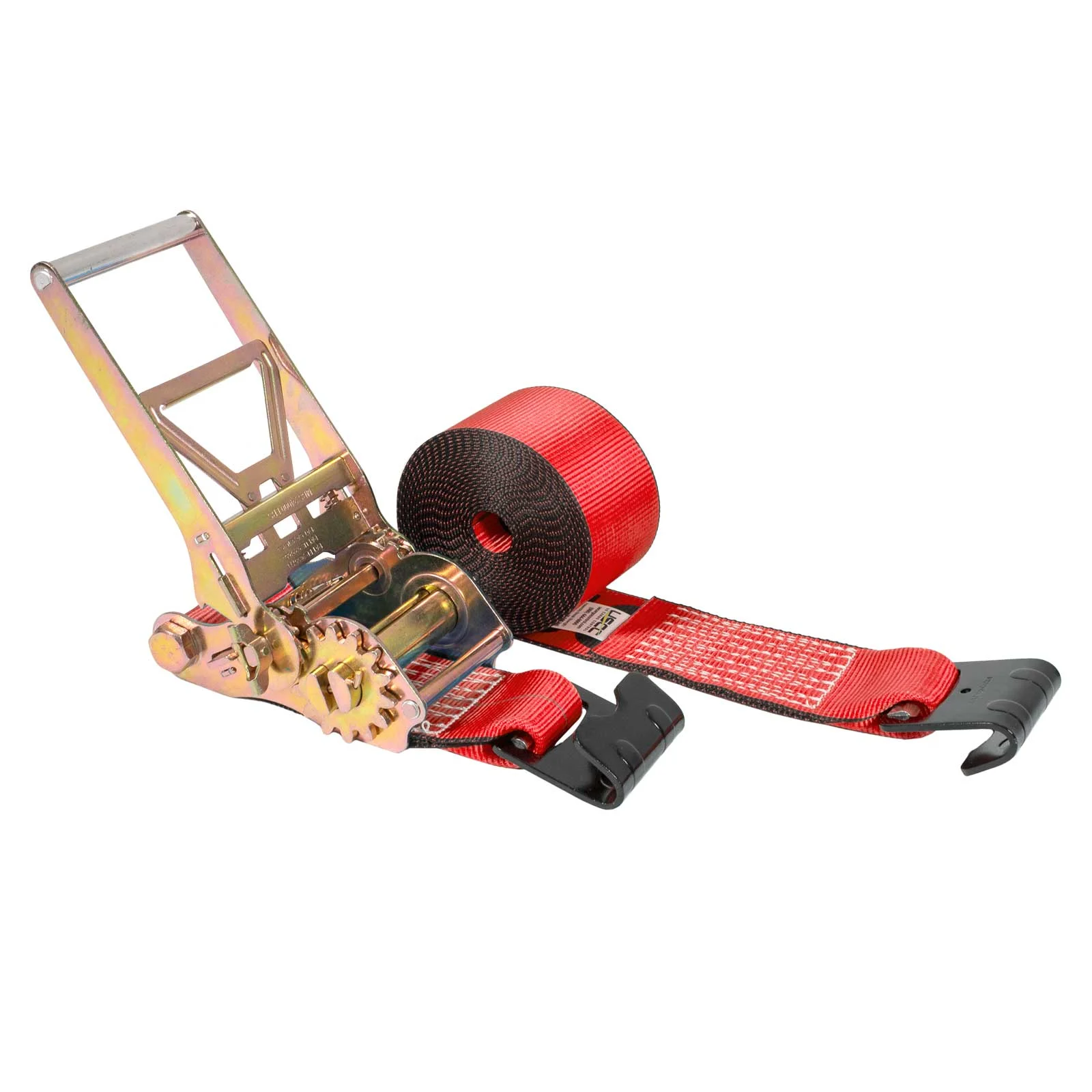 4" x 27' Gear-Driving Reverse-Action Ratchet Strap with Flat Hooks | Red
