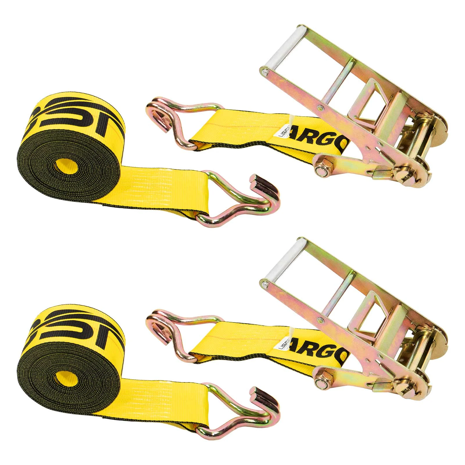 4" x 27' Ratchet Strap with Wire Hooks | Yellow | 2-Pack