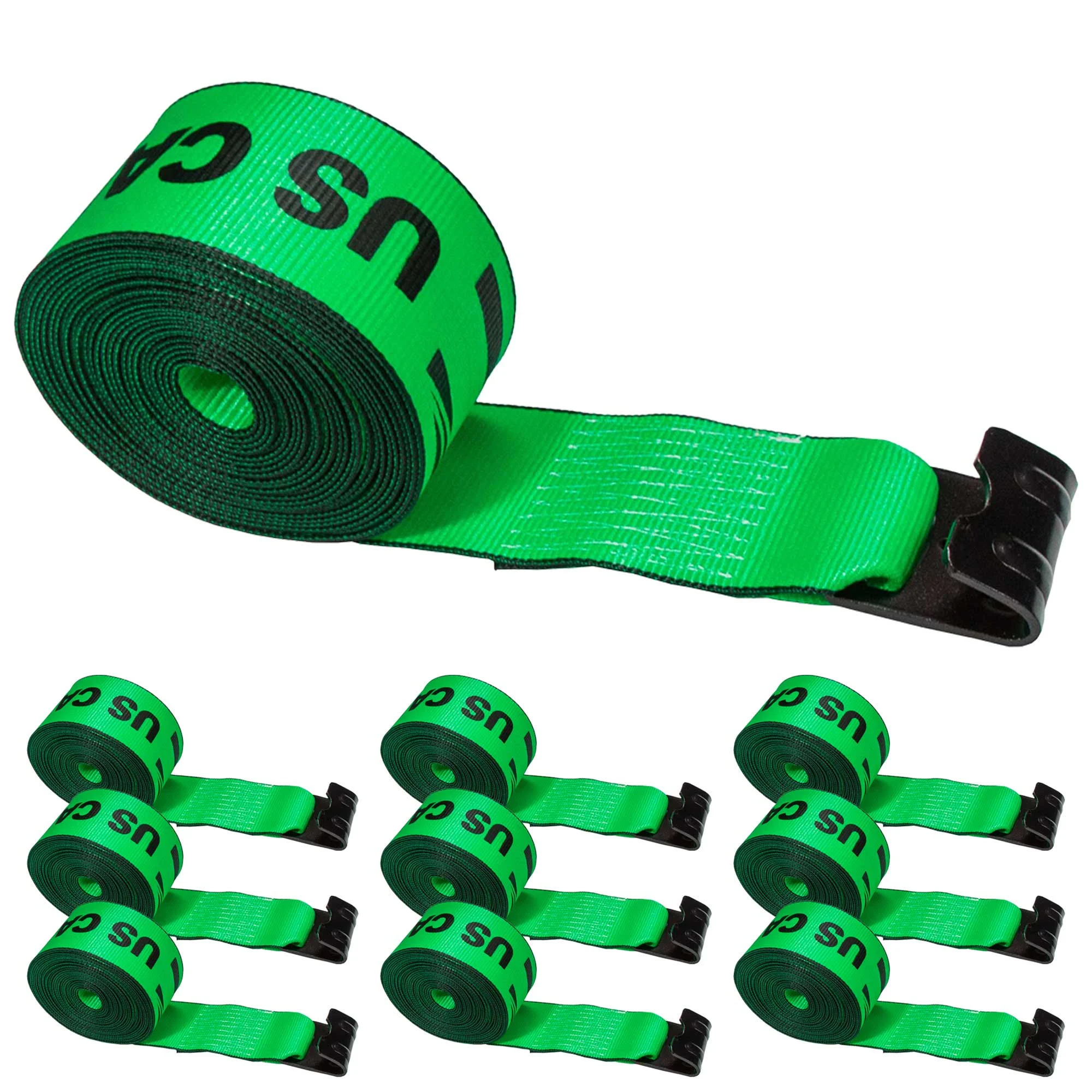 4" x 30' Winch Straps with Flat Hook - Box of 10 | Green