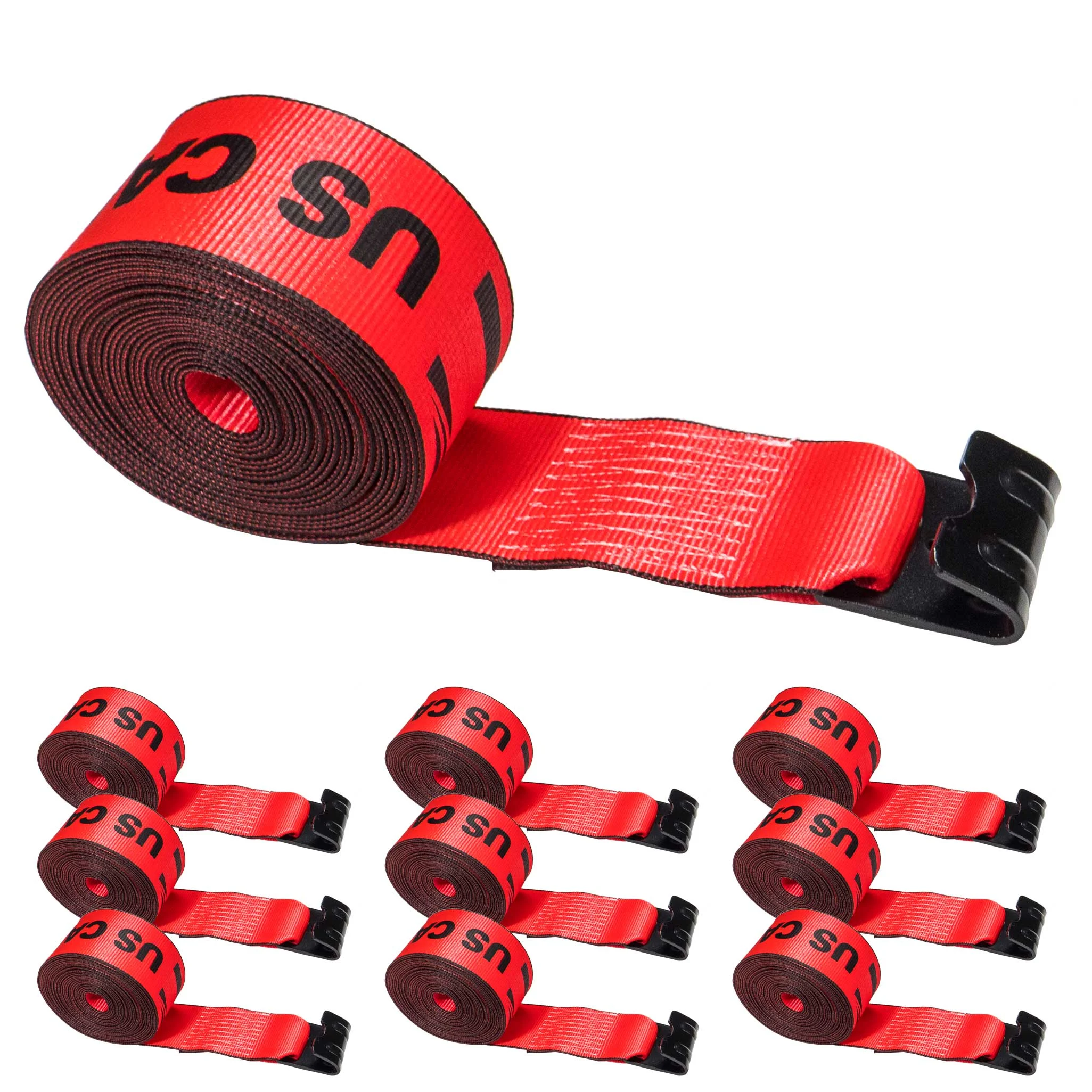 4" x 30' Winch Straps with Flat Hook - Box of 10 | Red
