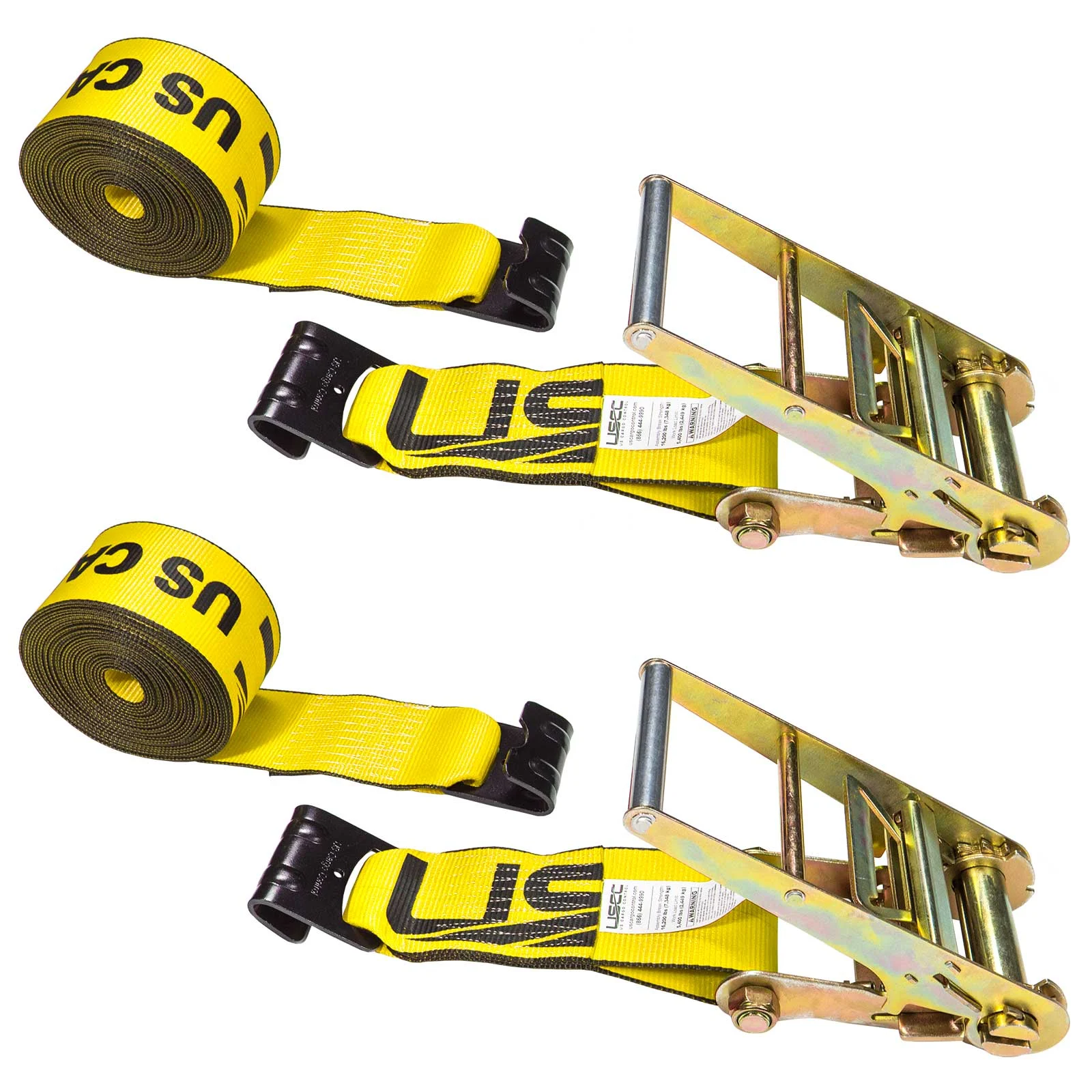 4" x 40' Ratchet Strap with Flat Hooks | Yellow | 2-Pack