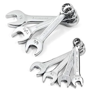 Powerbuilt 640203 Stubby Combination Wrench Tool Set, 7 Pcs SAE Sizes, Open End
