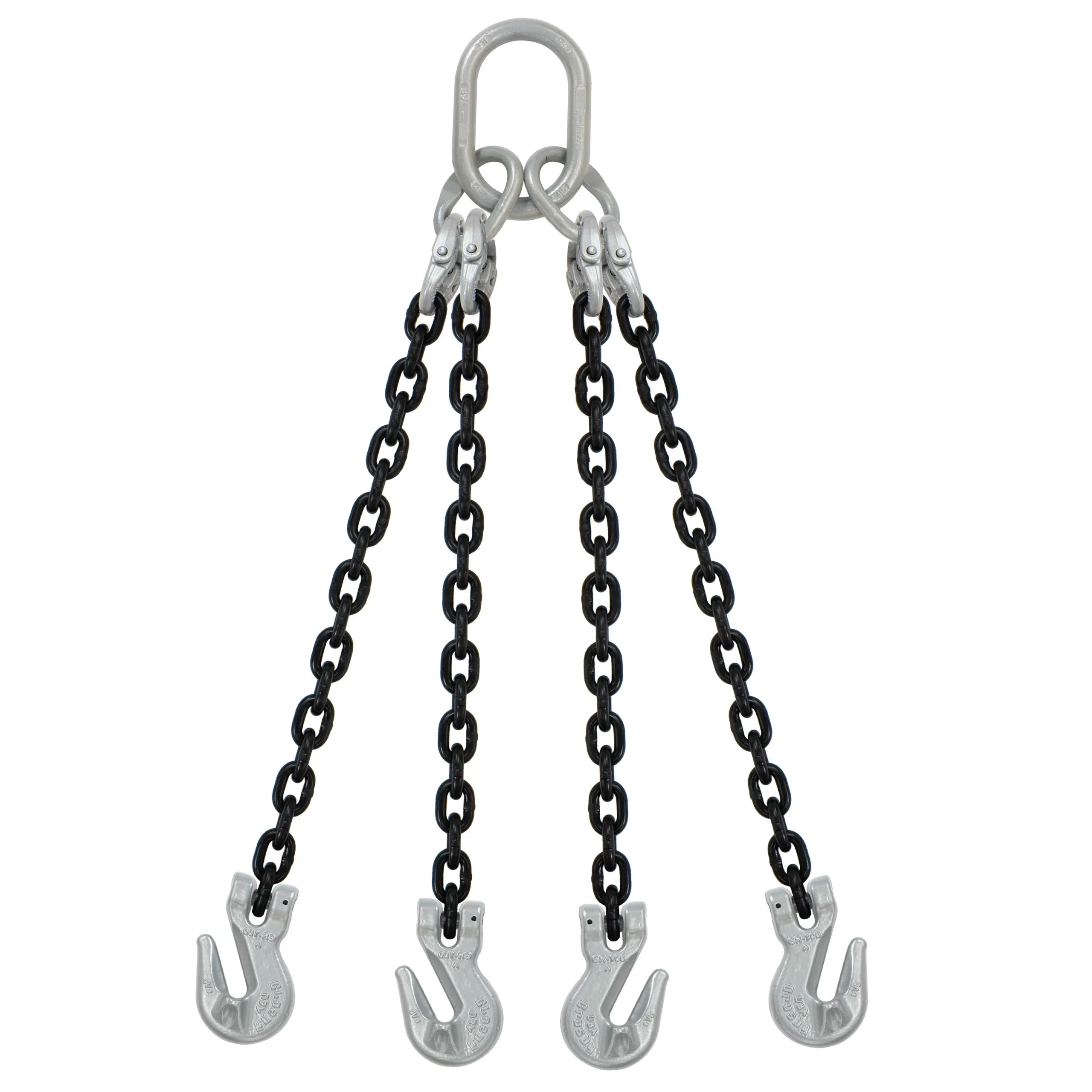 5/16" x 16' Domestic 4 Leg Chain Sling with Crosby Grab Hooks - Grade 100
