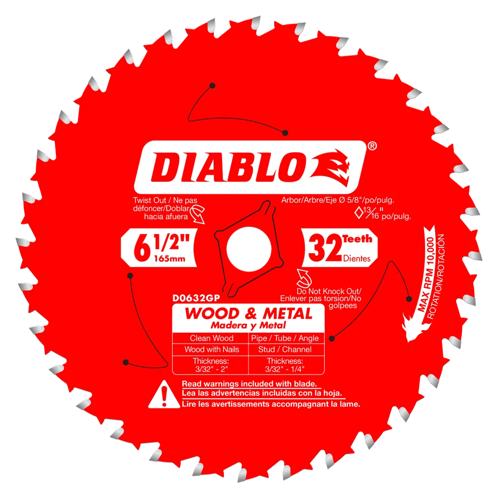 6-1/2 in. x 32 Tooth Wood & Metal Carbide Saw Blade - 10 per Order