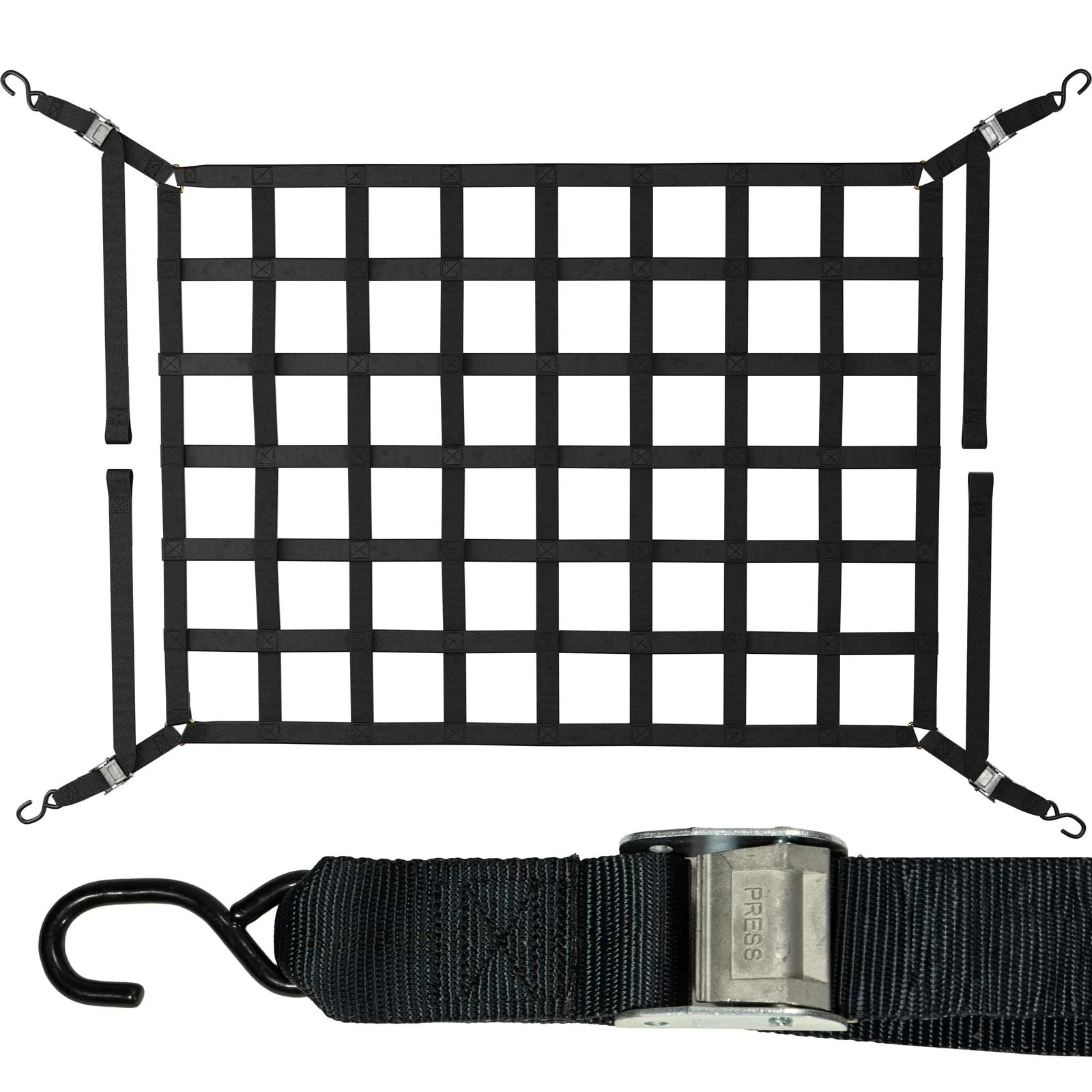 66" x 50" Standard Bed Pickup Truck Cargo Net with Cam Buckles | S-Hooks