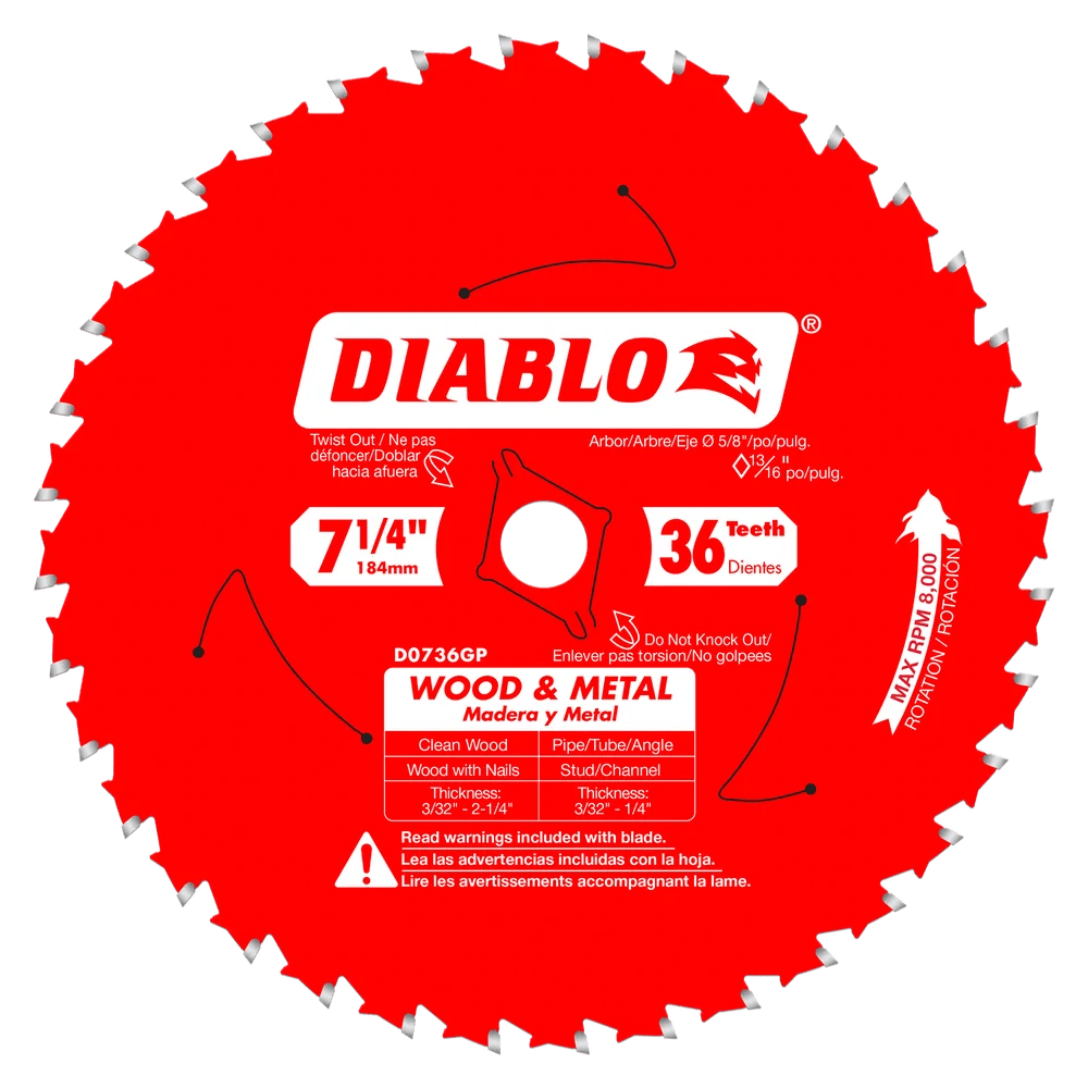 7-1/4 in. x 36 Tooth Wood & Metal Carbide Saw Blade - 15 per Order