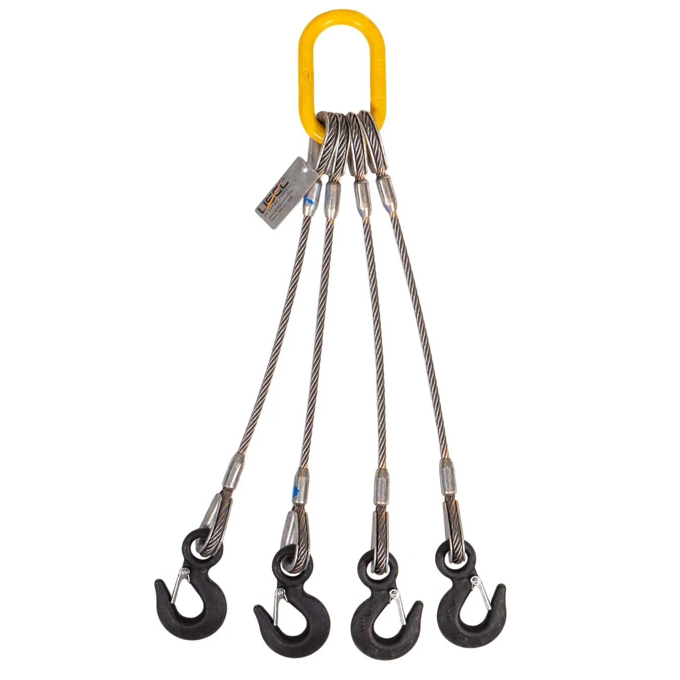7/8" x 14' 4-Leg Wire Rope Bridle Sling with Eye Hooks
