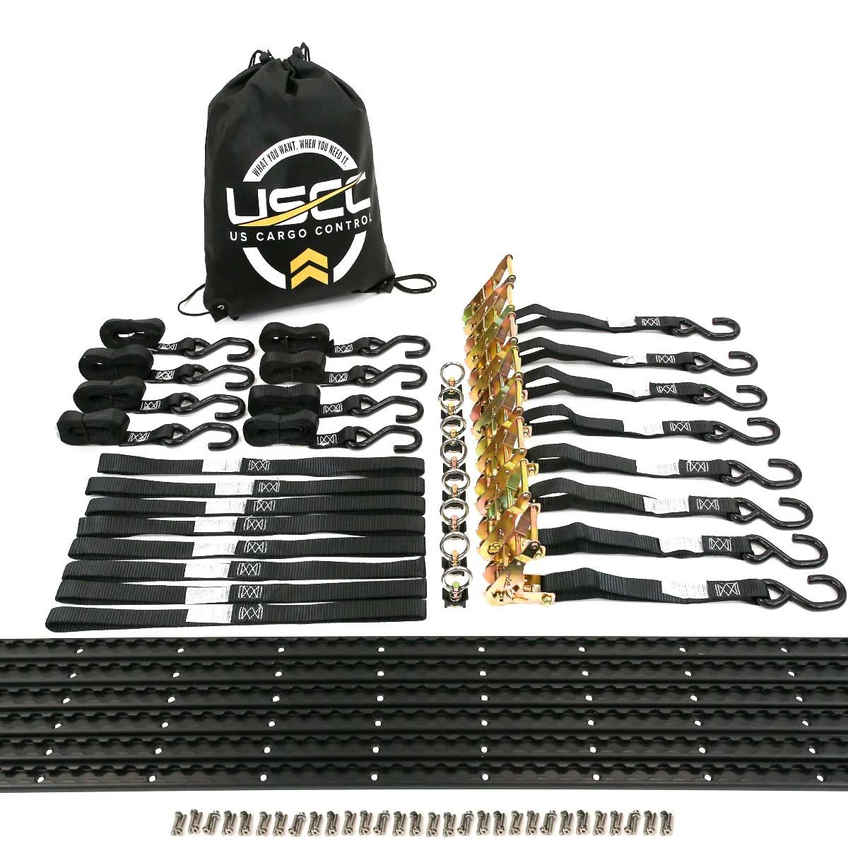 8' Double Motorcycle L-Track Tie Down System Kit | Black Aluminum L-Track