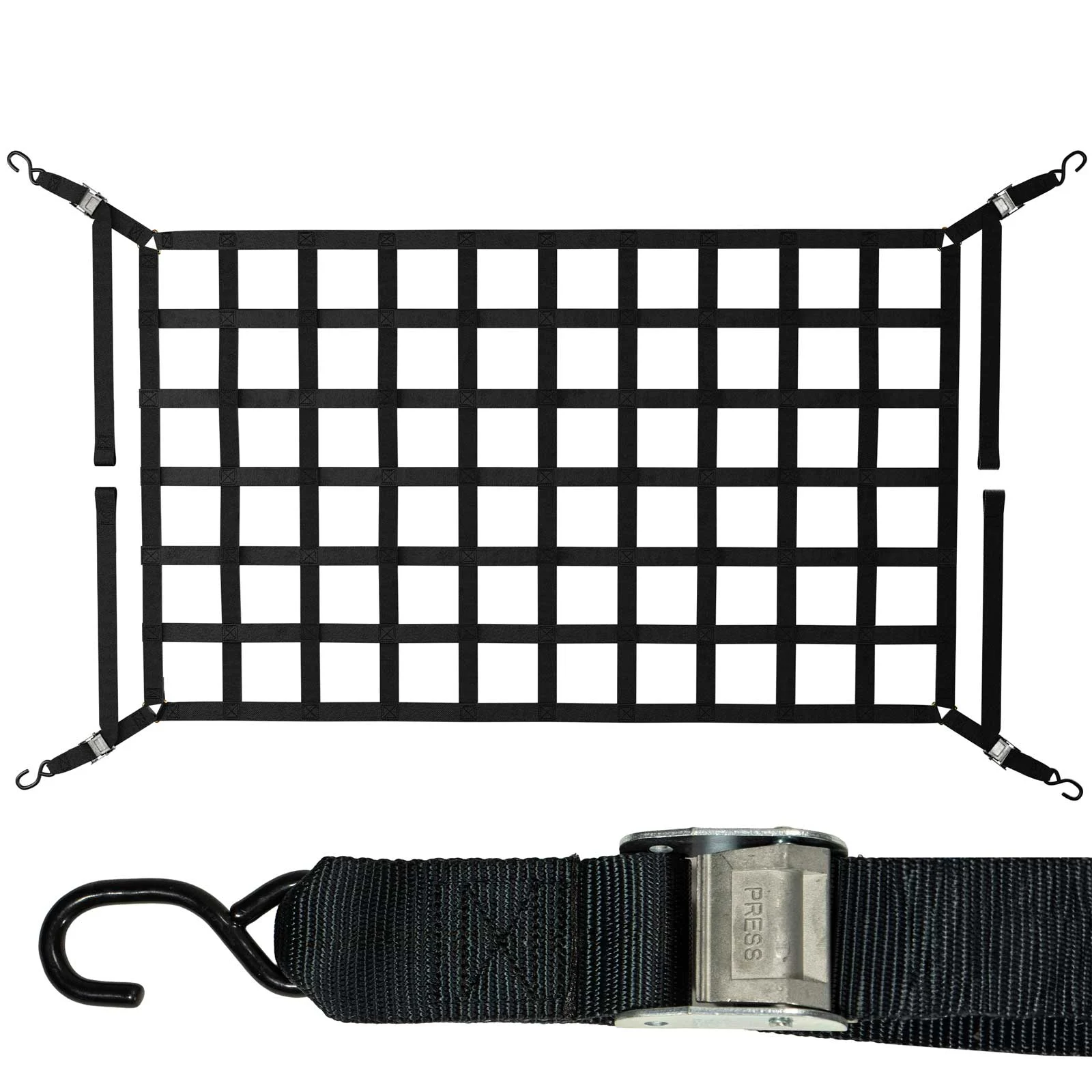 82" x 50" Long Bed Pickup Truck Cargo Net with Cam Buckles | S-Hooks