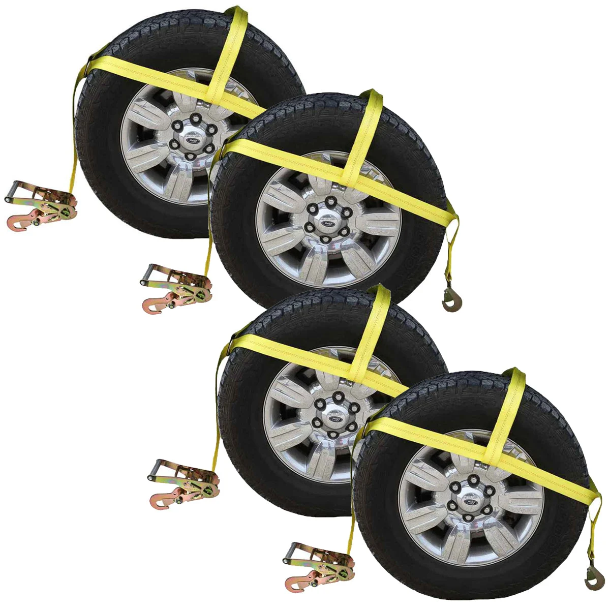 Adjustable Wheel Net w/ 2" Top Strap, Twisted Snap Hook & Ratchet w/ Snap Hook - 4 pack