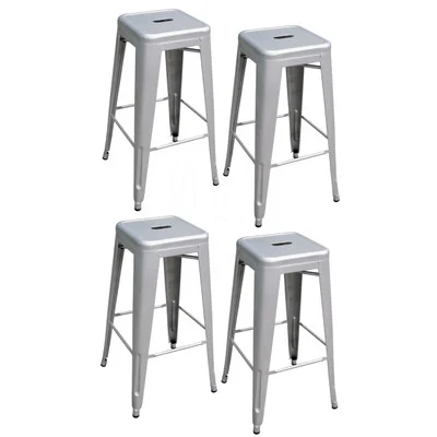 AmeriHome 4 Piece 30-Inch Metal Bar Stool Set - Silver (BS030SET)