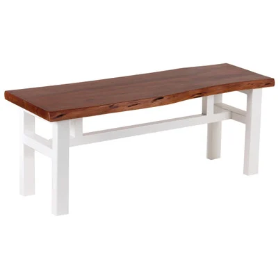 AmeriHome AWLEB46W Acacia Live Edge 46 inch Bench - White