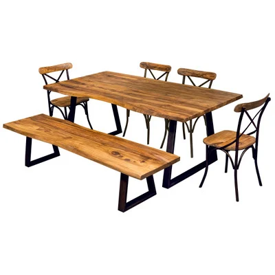 AmeriHome HCDTS Hand Crafted Live Edge Sheesham 6 Piece Dining Set