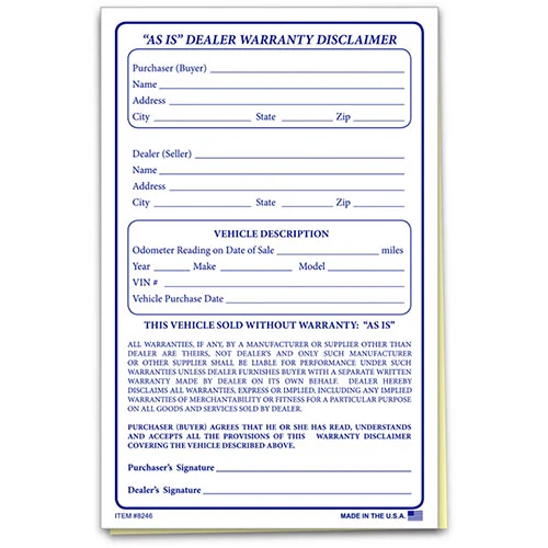 As-Is Dealer Warranty Disclaimer