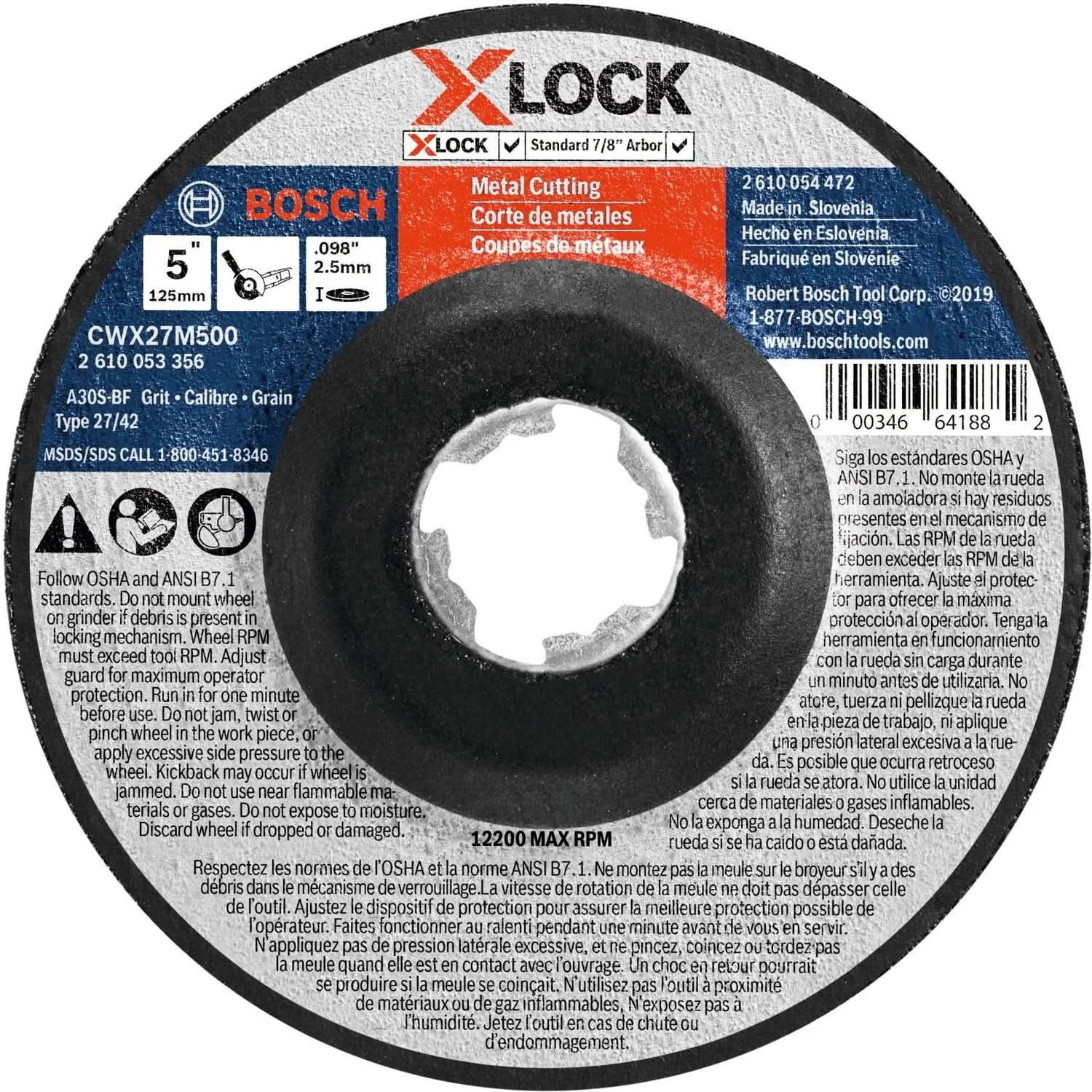 Bosch CWX27M500 X-Lock Metal Cutting T27 5" x .098" Wheel