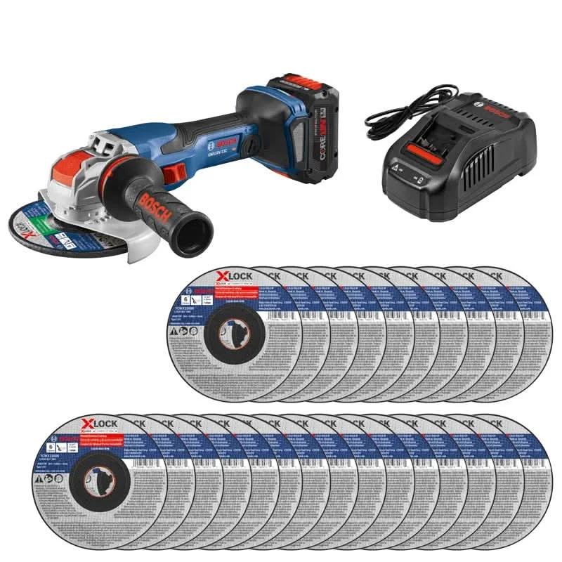Bosch GWX18V-13CB14 18V Spitfire 5-6-Inch Angle Grinder 8.0Ah Kit with 25 TCWX1S600 Grinder Wheels