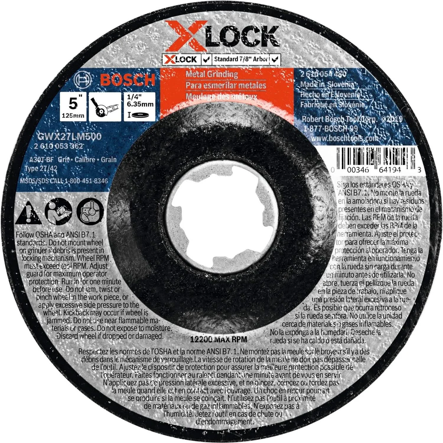 Bosch GWX27LM500 X-Lock Metal Grinding T27 5" x 1/4" Wheel