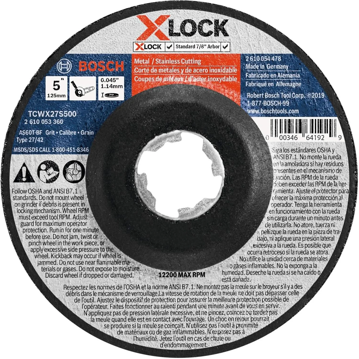Bosch TCWX27S500 X-Lock Thin Metal & Stainless Steel Cutting T27 Heavy Duty 5" x .045" Wheel