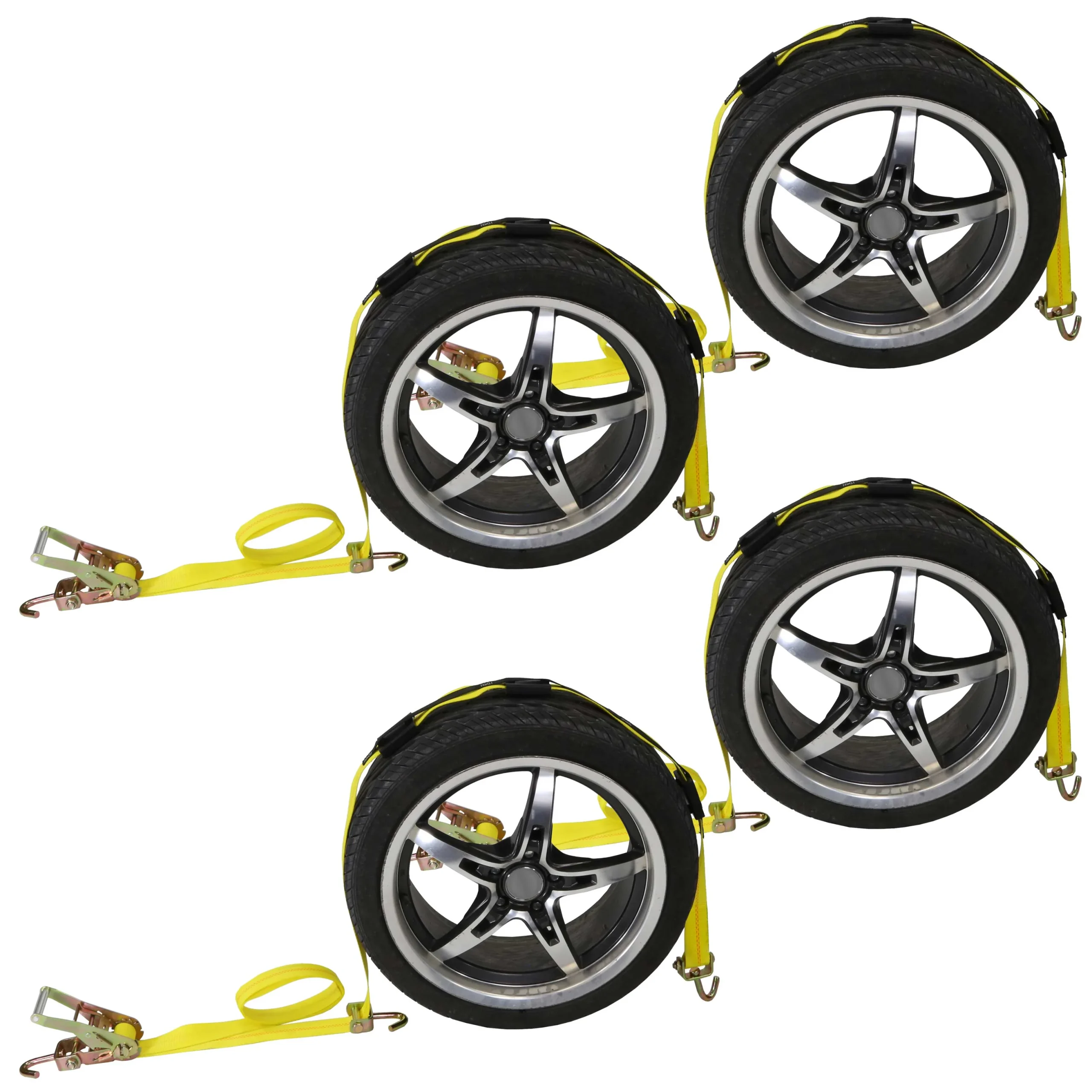 Car Carrier Strap w/ Swivel Hooks & Fixed Rubber Blocks & Ratchet - 4 Pack