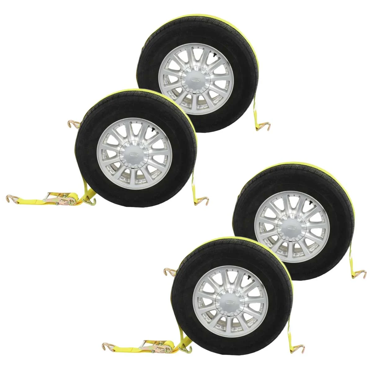 Car Carrier Tire Wheel Strap w/ Wire Hooks & Ratchet - 4 Pack