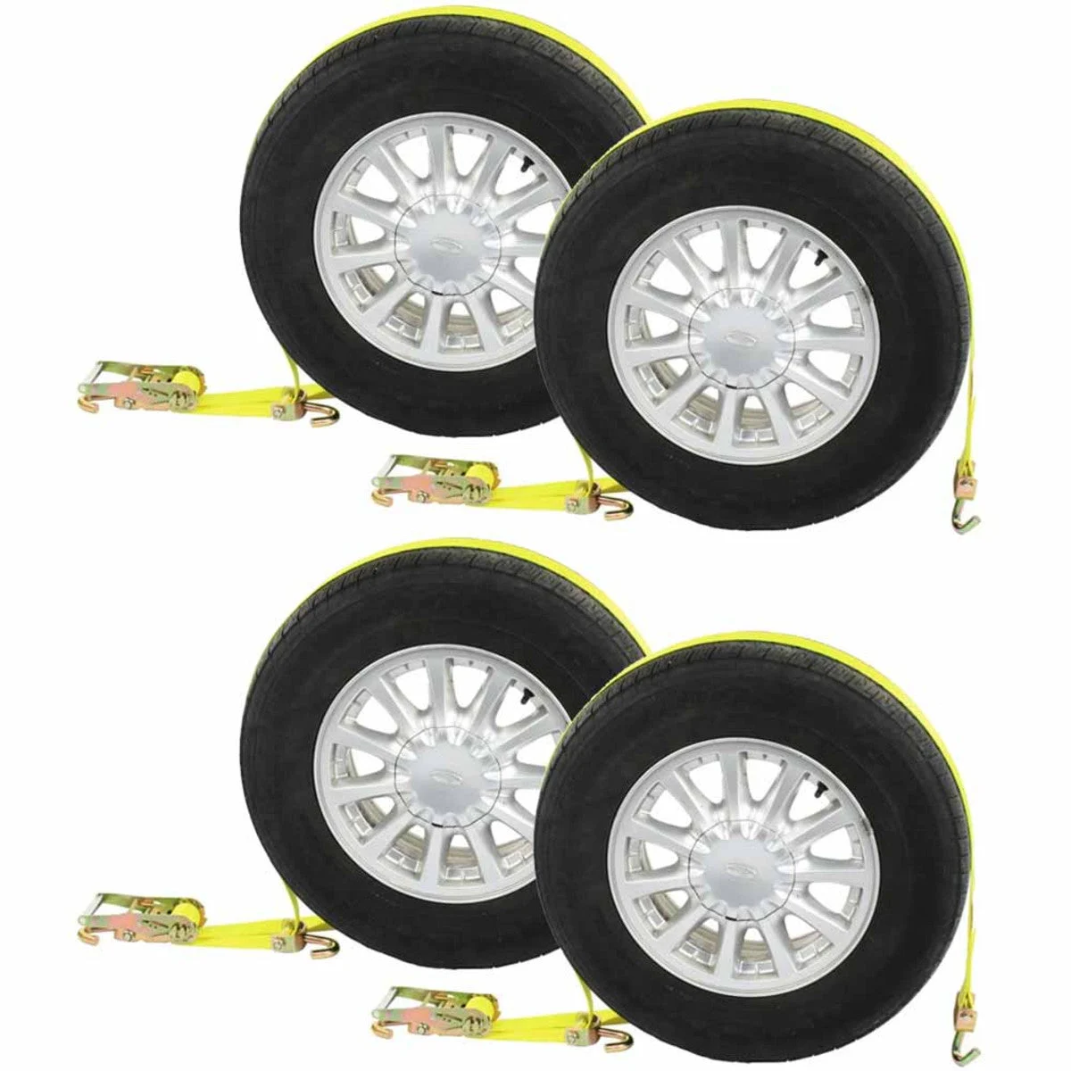 Car Carrier Wheel Strap w/ Swivel Hooks & Ratchet - 4 Pack