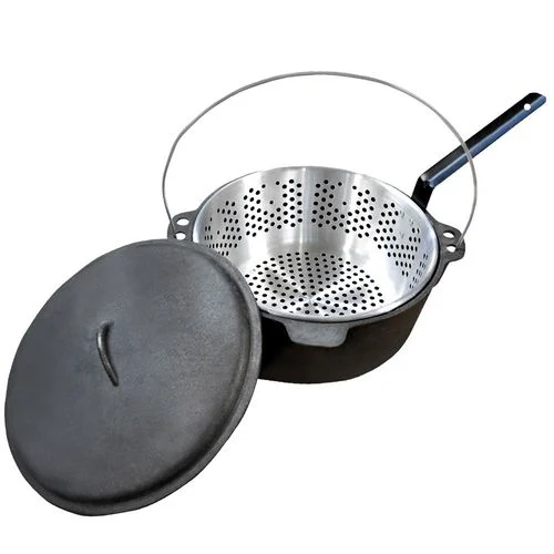 Carolina Cooker , Cast Iron Pot, Lid, Strainer, 6 Quart