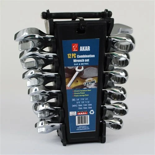 Combination Wrench Set, SAE, Metric, 12 Pieces Stubby