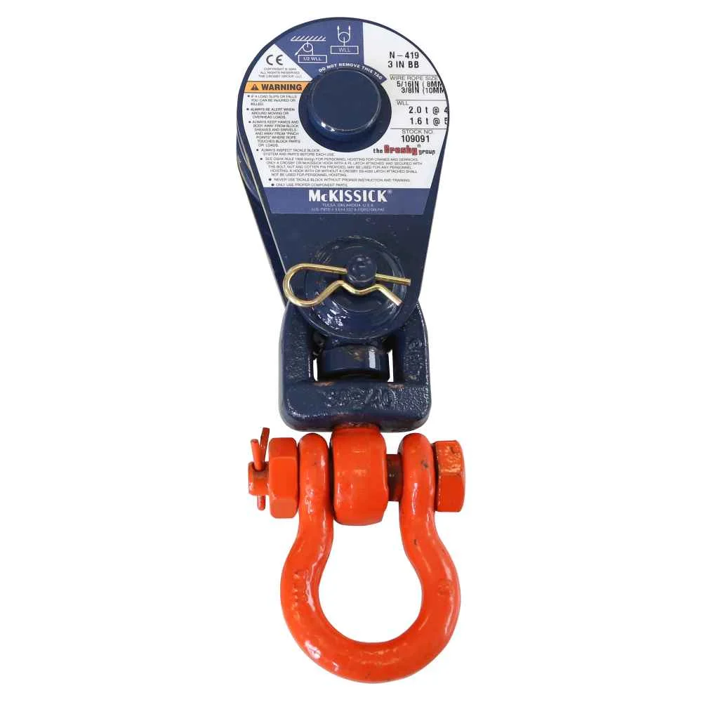 CrosbyMcKissick 3" Sheave Block w/ Shackle - 5/16"-3/8" wire