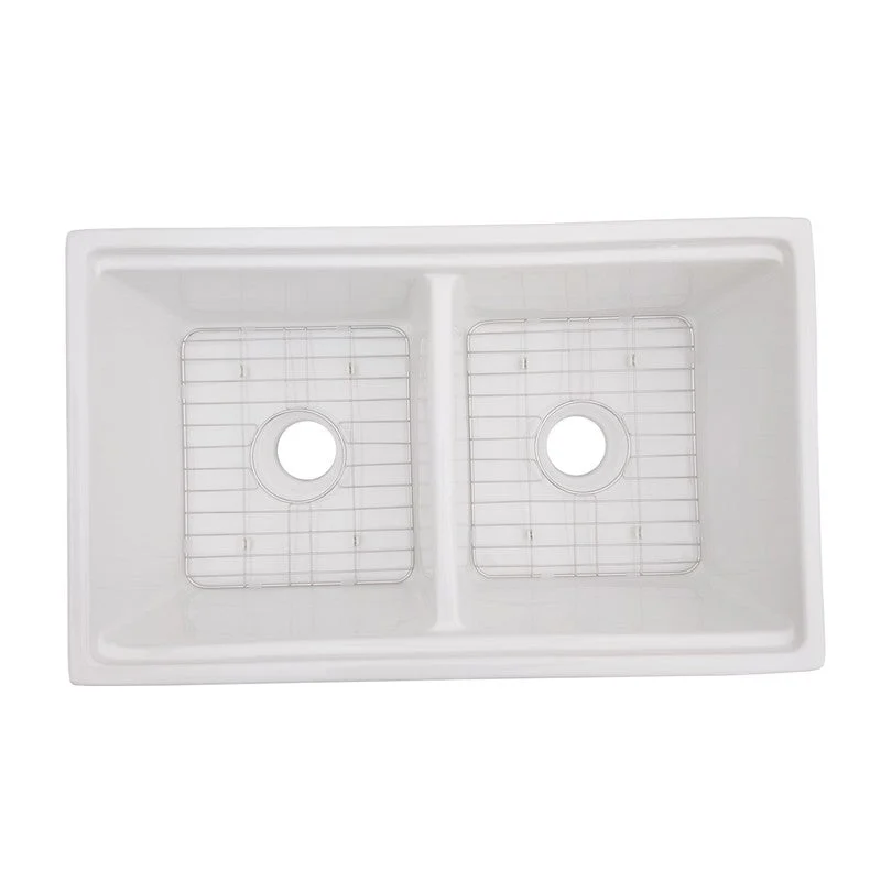 Dakota Sinks DSE-FCAL5050S Signature Elements Series 33 Inch Fire Clay Double Bowl Reversible Apron Front Kitchen Sink with Accessory Ledges