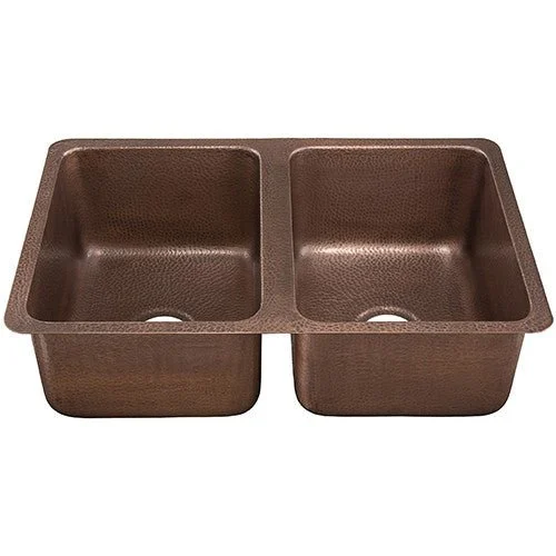 Dakota Sinks DSE-HC5050 Signature Elements Series 32 1/4 Inch 50/50 Handmade Copper Double Bowl Undermount Kitchen Sink - Hammered Copper