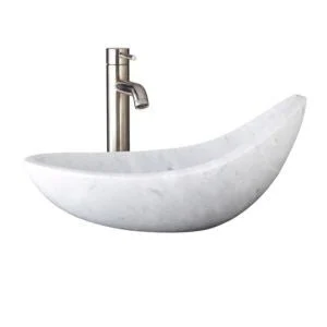 Dakota Sinks DSE-NSV03 Signature Elements Series 20 3/4 Inch Carrara Marble Crescentic Single Bowl Oval Bathroom Vessel Sink - Polished White