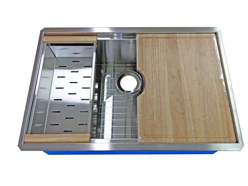 Dakota Sinks DSL-3320 Signature L-Series 33 x 20 Inch Flat Ledge Single Bowl Undermount Stainless Steel Kitchen Sink - Satin Brushed Nickel