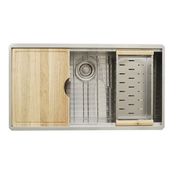 Dakota Sinks DSL-3620 Signature L-Series 36 Inch Flat Ledge Single Bowl Undermount Stainless Steel Kitchen Sink - Satin Brushed Nickel