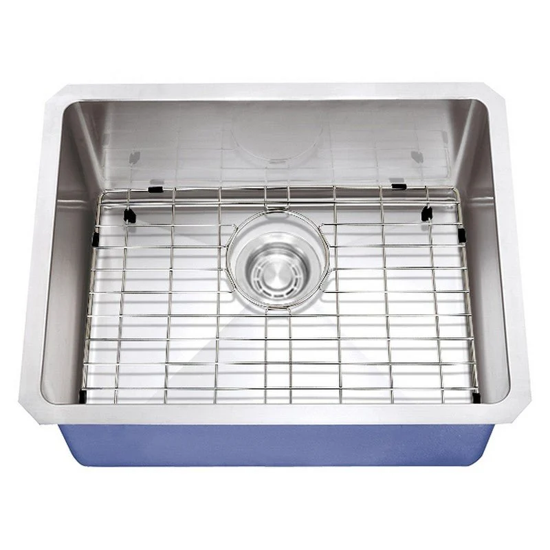 Dakota Sinks DSM-2318SV Signature M-Series 23 Inch Micro Radius Single Bowl Undermount Kitchen Sink with Bottom Grid, Silver