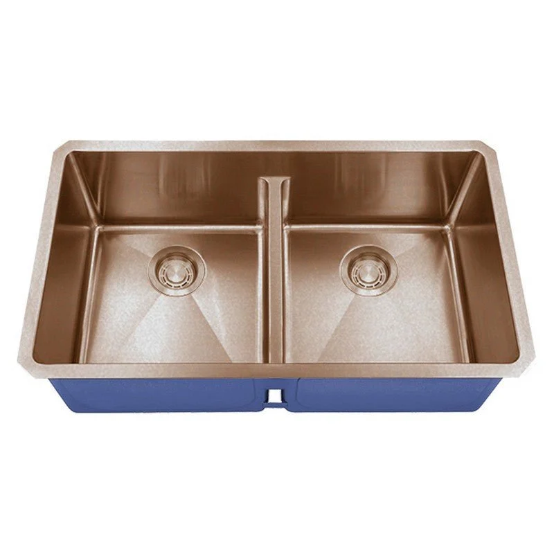 Dakota Sinks DSM-5050LD Signature M-Series 32 Inch Micro Radius 50/50 Low Divide Double Bowl Undermount Kitchen Sink with Bottom Grid