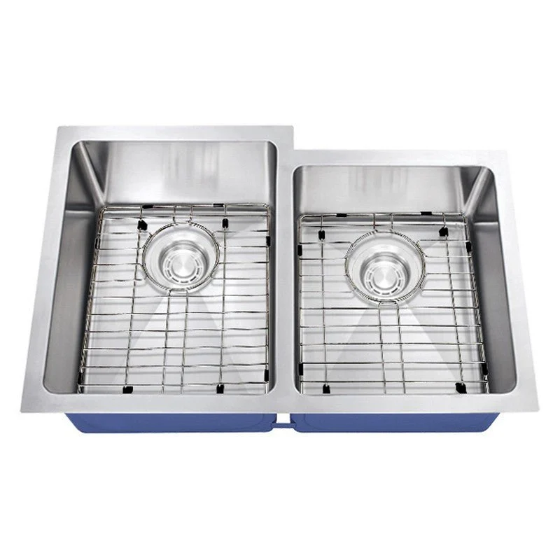 Dakota Sinks DSM-6040-1 Signature M-Series 30 3/4 Inch Micro Radius 60/40 Offset Double Bowl Undermount Kitchen Sink with Bottom Grid