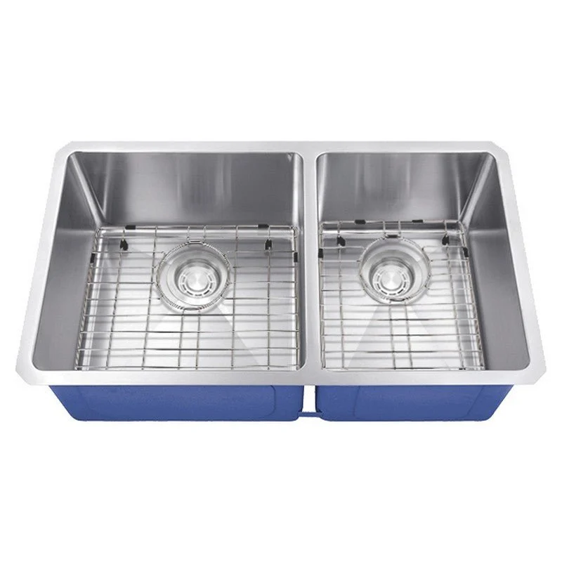 Dakota Sinks DSM-6040 Signature M-Series 32 Inch Micro Radius 60/40 Double Bowl Under-mount Kitchen Sink with Bottom Grid