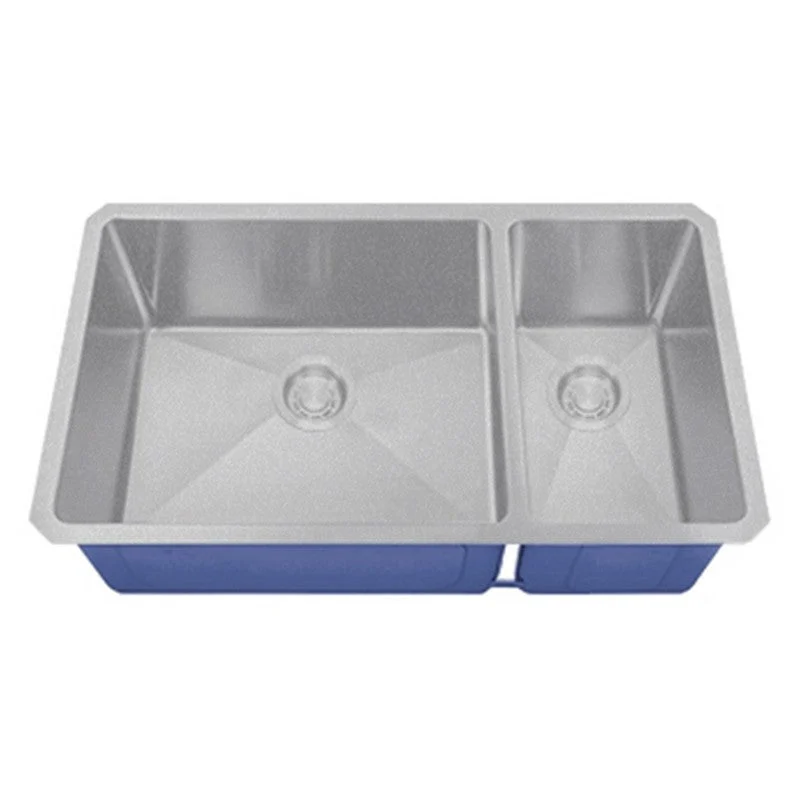 Dakota Sinks DSM-7030 Signature M-Series 32 x 10 Inch Micro Radius 70/30 Offset Double Bowl Undermount Kitchen Sink with Bottom Grid