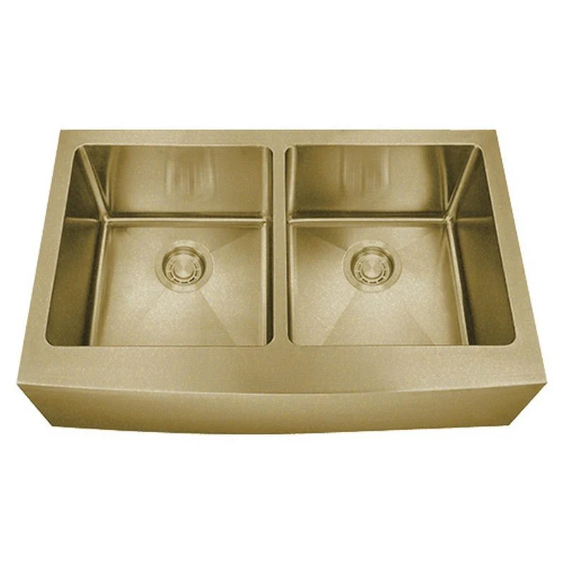 Dakota Sinks DSM-A5050 Signature M-Series 33 Inch Micro Radius Double Bowl Apron Front Kitchen Sink with Bottom Grid