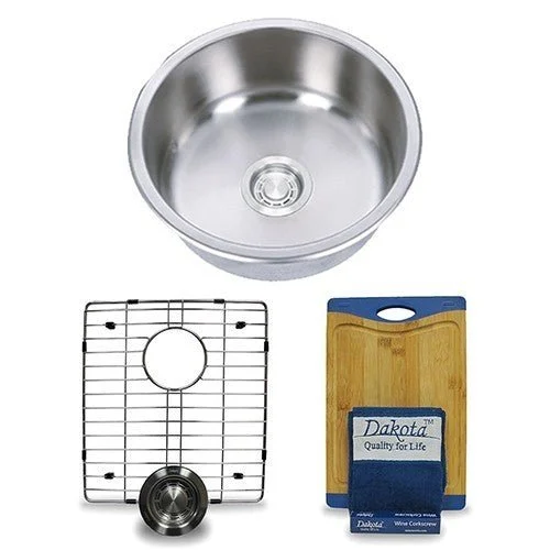 Dakota Sinks DSR-167R Signature R-Series 17 1/8 Inch Standard Radius Single Bowl Undermount Stainless Steel Round Bar Sink with Bottom Grid