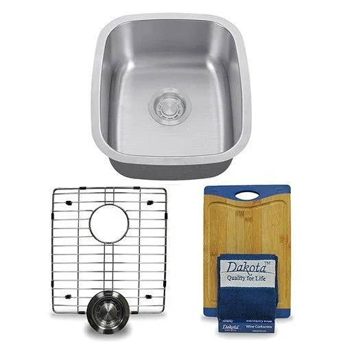 Dakota Sinks DSR-1915 Signature R-Series 18 Inch Standard Radius Single Bowl Undermount Stainless Steel Kitchen Sink with Bottom Grid - Satin Brushed Nickel