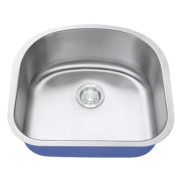 Dakota Sinks DSR-2321 Signature R-Series 23 1/4 Inch Standard Radius D-Single Bowl Undermount Stainless Steel Kitchen Sink with Bottom Grid - Satin Brushed Nickel
