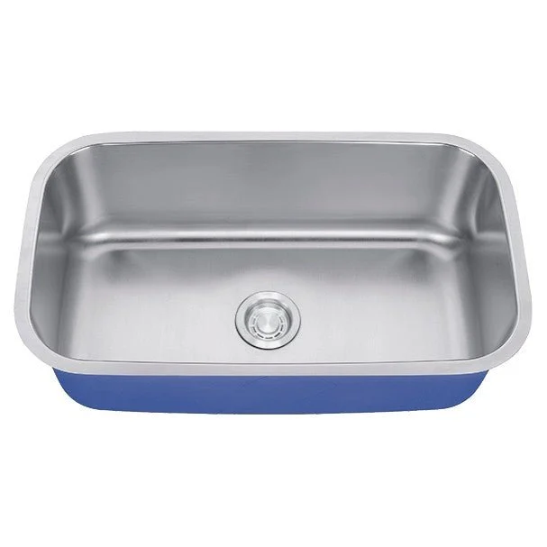 Dakota Sinks DSR-3018 Signature R-Series 30 Inch Standard Radius D-Single Bowl Undermount Stainless Steel Kitchen Sink with Bottom Grid - Satin Brushed Nickel